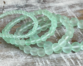 Green Glass Bead Stretch Bracelets | Handmade Custom Fit Bracelets | Stacking Bracelets | Matte Green Beaded Bracelet