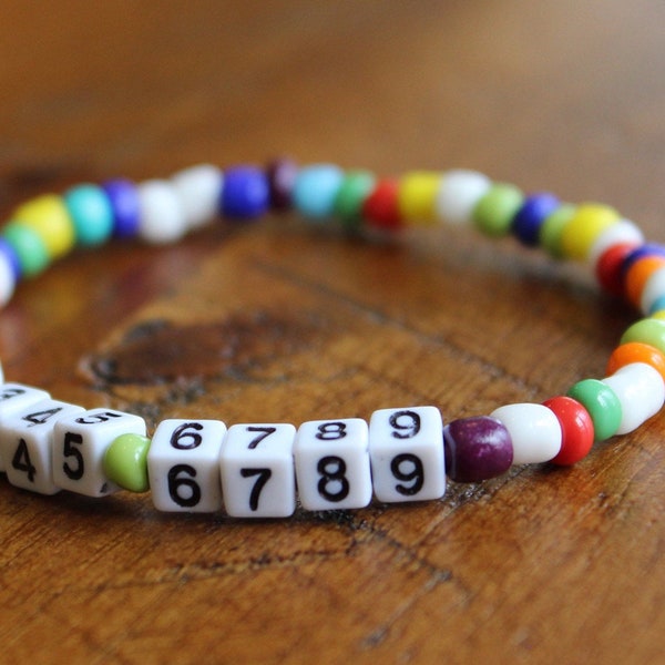 Personalized Phone Number Bead Stretch Bracelet | Kid Safety and Emergency Bracelets | Rainbow Bead Number Bracelet for Kids | Child ID