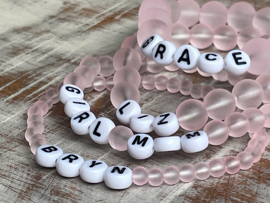 Pink Glass Bead Letter Bracelets Handmade Personalized Name Etsy
