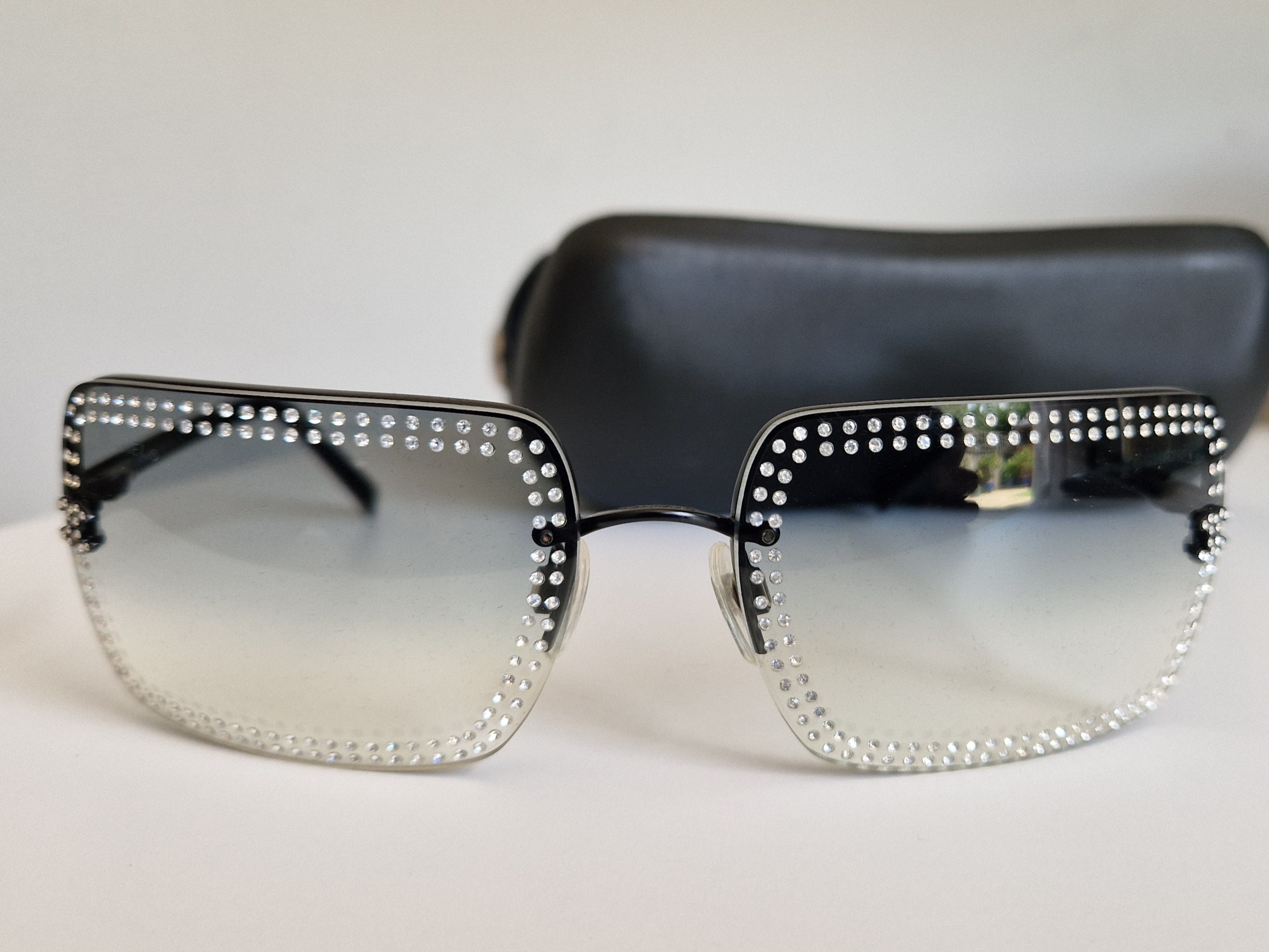 Chanel Swarovski Diamanté Rimless Sunglasses / 2000s Chanel 