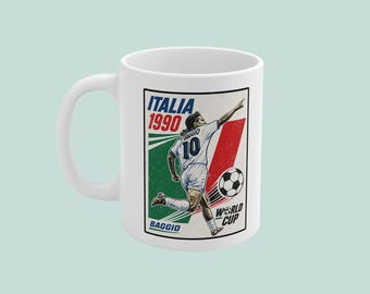 Italia 1990 World Cup Baggio Football Retro Mug | World Cup Coffee Cup