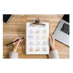 2025 Printable Calendar— Digital Printable— 2025 Year at a Glance Calendar —2025 Calendar Printable—Seasonal Illustrations A4