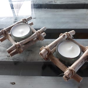 Bougeoir en bois naturel en bois flotté avec support pour bougie et tasse en verre-Fei Yu