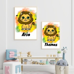 Póster de león personalizado para decorar la habitación de un niño, póster de animales para decorar la habitación del niño, decoración habitación de bebé