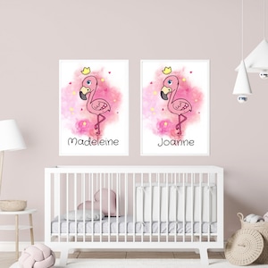 Póster de flamencos para decorar habitación infantil, póster de flamencos personalizado, decoración de flamencos