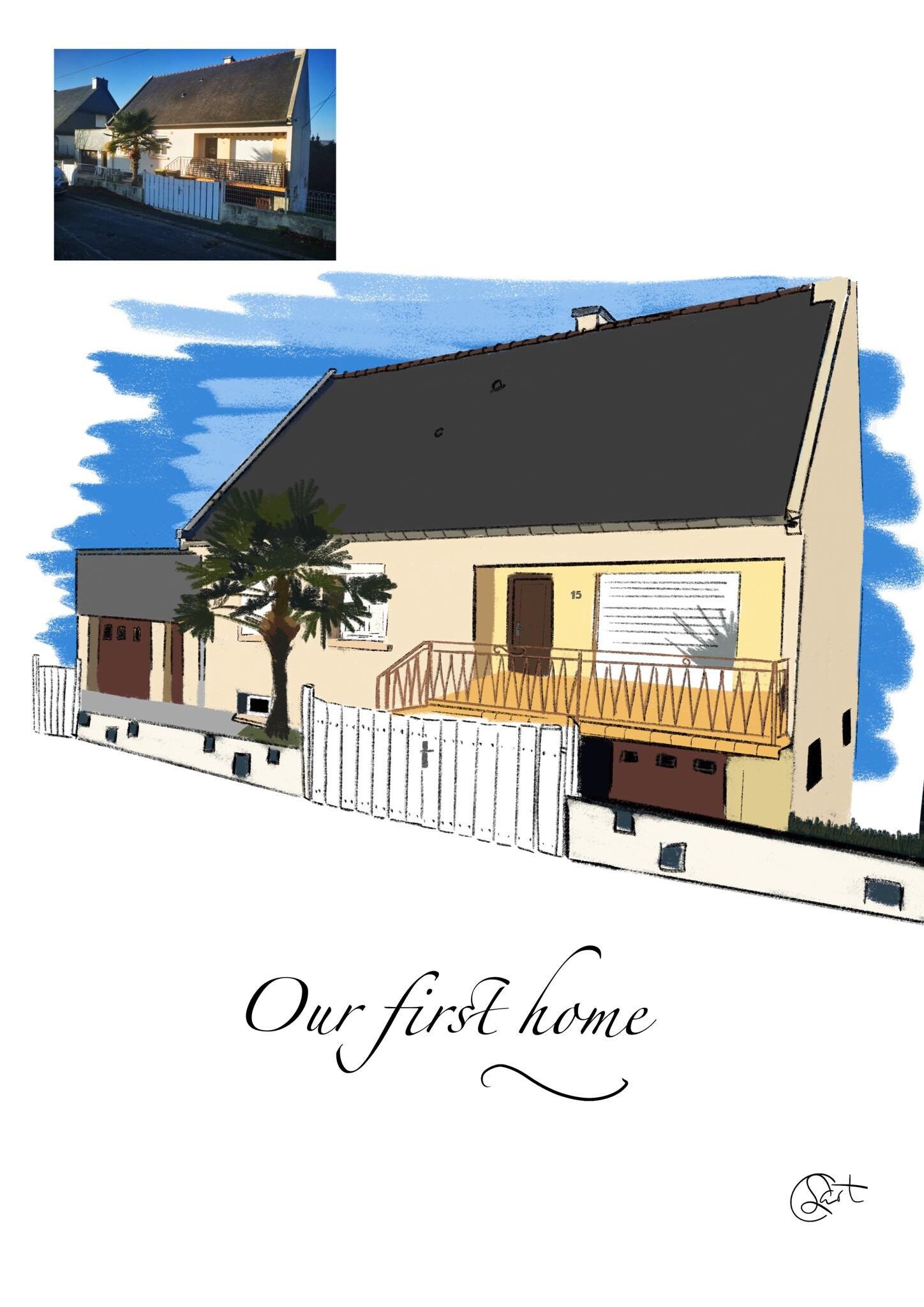 Portrait de Maison Personnalisée, Portrait d'après Photo, Cadeau Crémaillère, Décoration Souvenir, e