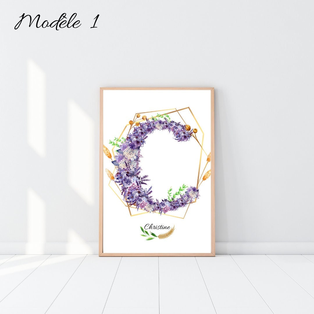 Affiche à Télécharger, Poster Imprimer, Lettre en Fleurs Personnalisable, Personnalisable Toile Impr