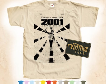 BLACK Print 2001: A Space Odyssey V4 T shirt Tee Natural VINTAGE Cotton Movie Poster Beige 12 colors All Sizes S M L XL 2X 3X 4X 5X