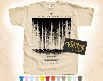 NOIR Imprimé: Blair Witch Project V1 T-shirt Tee Naturel VINTAGE Coton Affiche de film Beige 12 couleurs Toutes Tailles S M L XL 2X 3X 4X 5X