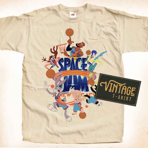 Space Jam V1 T shirt Tee Natural Vintage Cotton Movie Poster Beige All Sizes S M L XL 2X 3X 4X 5X