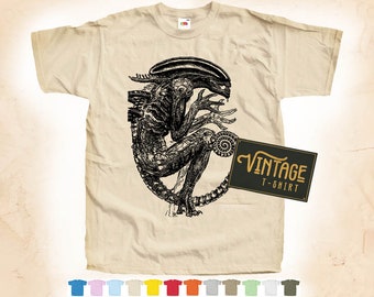 BLACK Print: Alien V3 T shirt Tee Natural VINTAGE Cotton Movie Poster Beige 12 colors All Sizes S M L XL 2X 3X 4X 5X