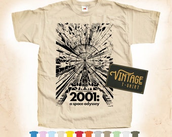BLACK Print 2001: A Space Odyssey V3 T shirt Tee Natural VINTAGE Cotton Movie Poster Beige 12 colors All Sizes S M L XL 2X 3X 4X 5X