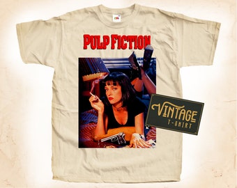 Pulp Fiction V1 T-shirt Tee Natural vintage Cotton Movie Poster Beige Toutes les tailles S M L XL 2X 3X 4X 5X