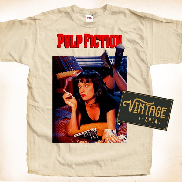 Pulp Fiction V1 T-shirt Tee Natural Vintage Cotton Movie Poster Beige Tutte le taglie S M L XL 2X 3X 4X 5X