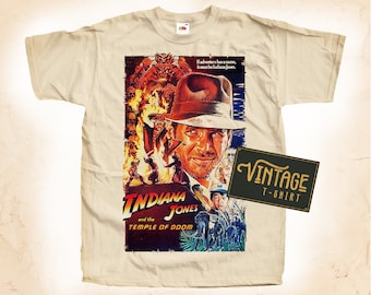 Indiana Jones and the Temple of Doom T shirt Tee Natural Vintage Cotton Movie Poster All Sizes S M L XL 2X 3X 4X 5X