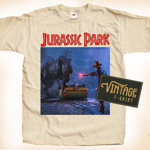 Jurassic Park V2 T shirt Tee Natural Vintage Cotton Movie Poster Beige All Sizes S M L XL 2X 3X 4X 5X