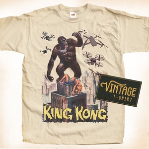 King Kong T shirt Tee Natural Vintage Cotton Movie Poster Beige All Sizes S M L XL 2X 3X 4X 5X