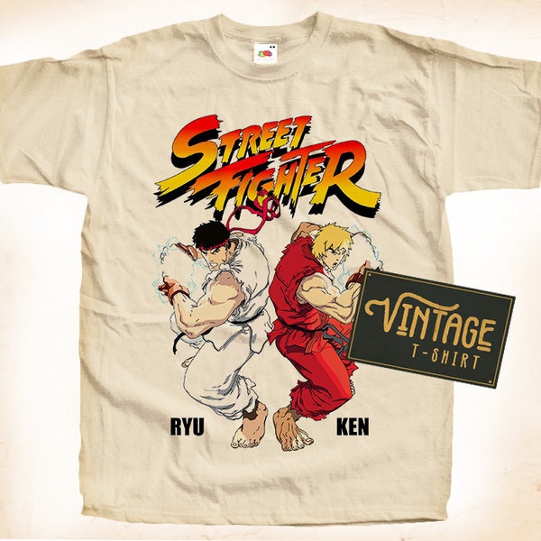 Street Fighter V2 T-Shirt T-Shirt Natürliche Vintage Baumwolle Filmplakat Beige Alle Größen S M L XL 2X 3X 4X 5X