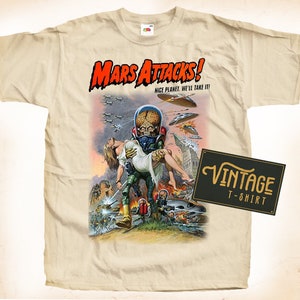 Mars Attack V2 ACK T shirt Tee Natural Vintage Cotton Movie Poster Beige All Sizes S M L XL 2X 3X 4X 5X