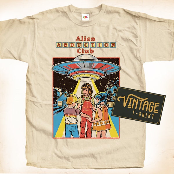 Alien Abduction Club T shirt Tee Natural Vintage 100% Cotton Movie Poster All Sizes S M L XL 2X 3X 4X 5X
