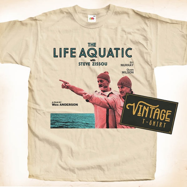 The Life Aquatic mit Steve Zissou V2 T-Shirt T-Stück Natürliche Vintage Baumwolle Filmplakat Beige Alle Größen S M L XL 2X 3X 4X 5X