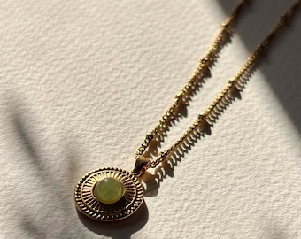 Prehnite Necklace | Boho Chic Gold Pendant with Natural Green Prehnite | Stone of Intuition & Protection | Handmade jewelry | Perfect gift