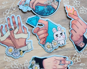 PEARL AQUA Hand Aufkleber | 5er Pack | Matte wasserdichte Vinyl Kpop Aufkleber | Laptop, Telefon, Journaling