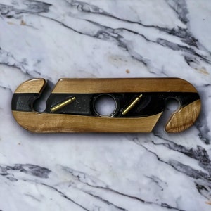 Wood & Epoxy Resin Wine Caddy with 5.56 Casings | Wine Butler | Wine Bottle and Glass Holder | Wine Rack