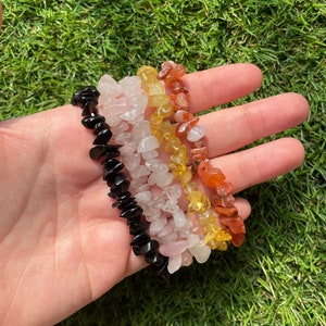 crystal chip bracelets | rose quartz, black obsidian, carnelian, clear quartz, citrine