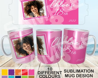Mug 18e anniversaire avec collage photo - Sublimation PNG (téléchargement numérique)