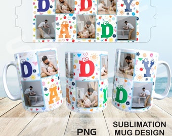 Daddy 5 Photo Mug Sublimation PNG - Best Dad Coffee Mug Collag