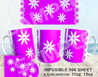 Flower Mug SVG Template for Cricut Mug Press - Infusible Ink Design