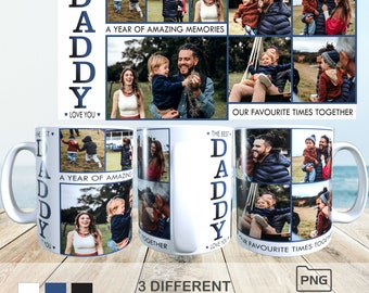 Fathers Day Mug Sublimation PNG | Best Dad Coffee Mug Collage Full Wrap Mug Sublimation PNG | Fathers Day Gift Collage Full Wrap Mug PNG