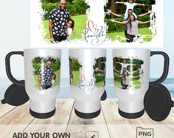 Plantilla de sublimación para taza de viaje con collage de fotos (PNG)