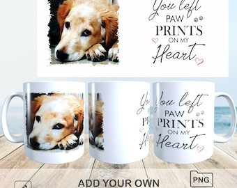 Dog Memorial Mug Wrap – Paw Prints on My Heart (PNG for Sublimation)