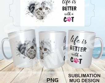 Personalized Cat Lover's Mug - "Life is Better With a Cat" Sublimation Collage PNG