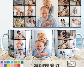 Plantilla para envolver tazas con collage de fotos familiares / Regalo DIY (PNG)