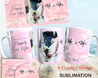 Happily Ever After Mr and Mrs Photo Mug - Wedding Sublimation Mug PNG - Mr and Mrs Photo Collage