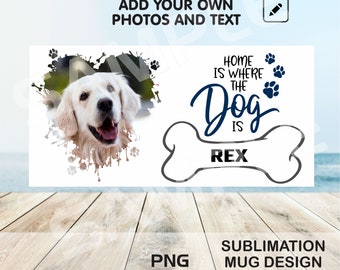 Plantilla de diseño para sublimación/envoltorio de taza con foto de perro (PNG)