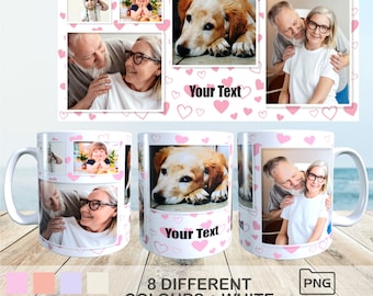 Plantilla para taza con collage de fotos - Diseño Crónicas de amor (Descarga PNG)