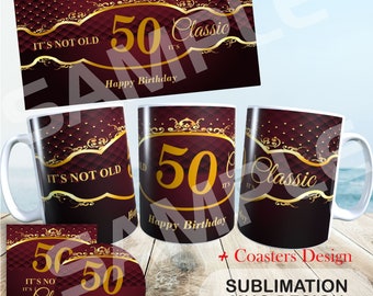Modèle de tasse 50e anniversaire - design classique vintage (téléchargement numérique)