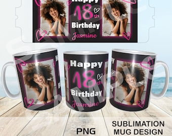 Emballage de tasse pour 18e anniversaire PNG | Modèle de sublimation (11 oz 15 oz)