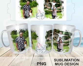 My Family 2 Photo Collage Mug Template - Full Wrap Sublimation Design PNG