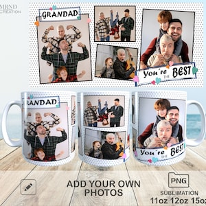 Create Personalized Grandad Photo Mug Sublimation Design - Grandad&#39;s Finest Memories - Full Wrap Sublimation Collage PNG