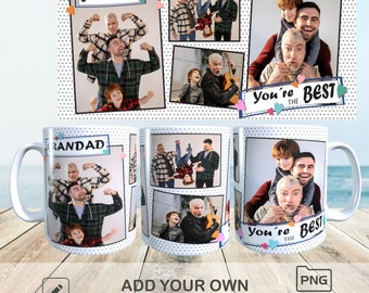Mug personnalisé avec collage photo grand-père, sublimation (PNG)