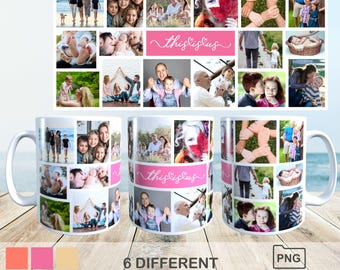 Familienfoto-Collage-Becher-Verpackung PNG | Sublimationsvorlage (Digitaler Download)
