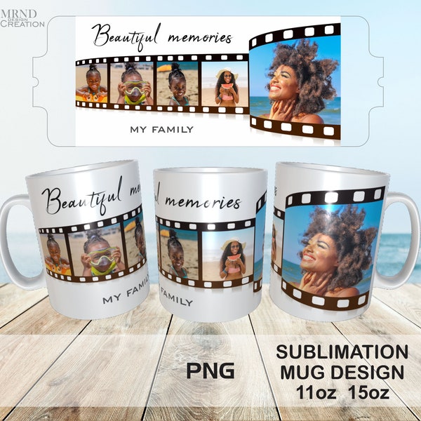 Film Strip Memory Collage Mug PNG - Film Strip Sublimation Mug - Film Strip Mug Wrap PNG - Nostalgic Film Collage