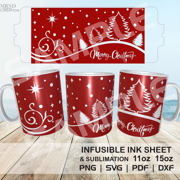 Tazza di Natale SVG / Modello di tazza di Natale SVG per Cricut Mug Press / Design natalizio per Infusible Ink / Modello SVG di Natale