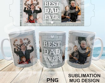 Fathers Day Mug Sublimation PNG | Best Dad Coffee Mug Collage Full Wrap Mug Sublimation PNG | Fathers Day Gift Collage Full Wrap Mug PNG