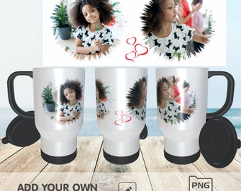 Plantilla de sublimación para taza de viaje con collage de fotos (PNG)
